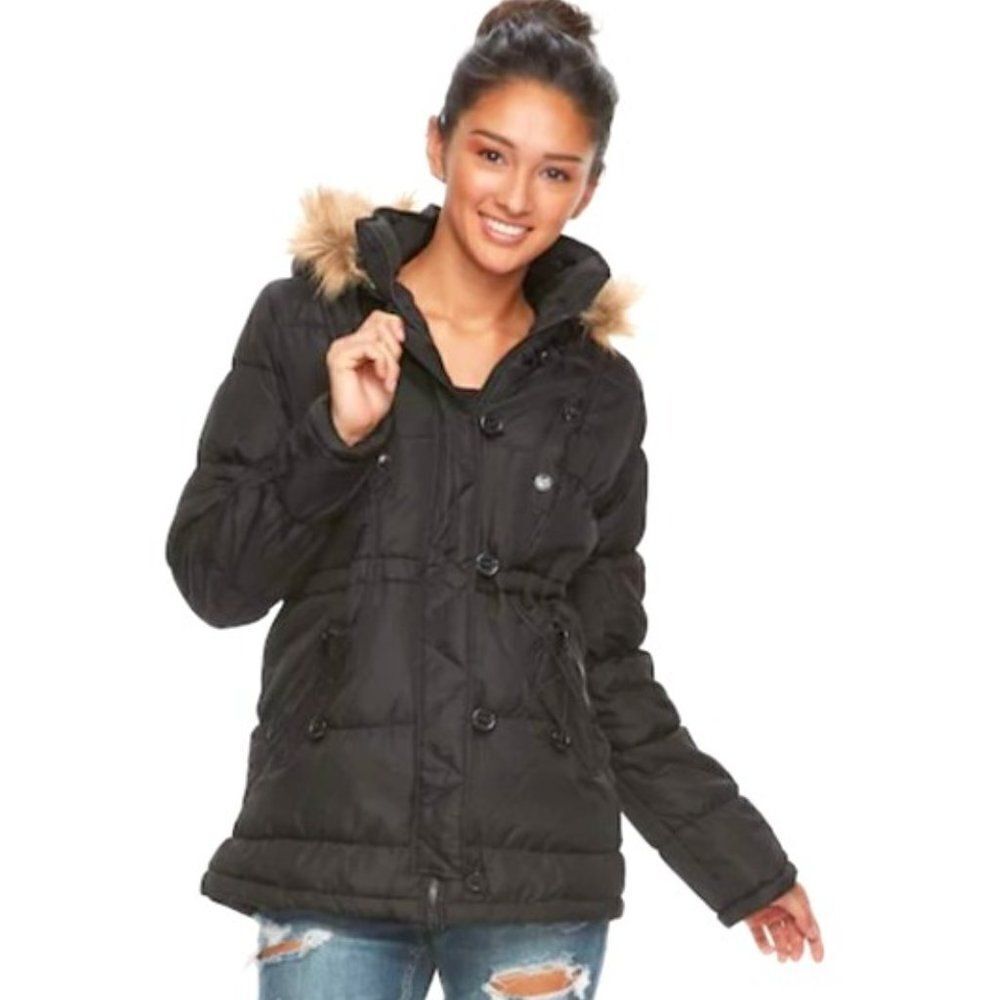 ☃️ ✨Urban Republic Black Faux Fur Trim Winter Parka Anorak Ladies Jacket 🧥 ❄️
